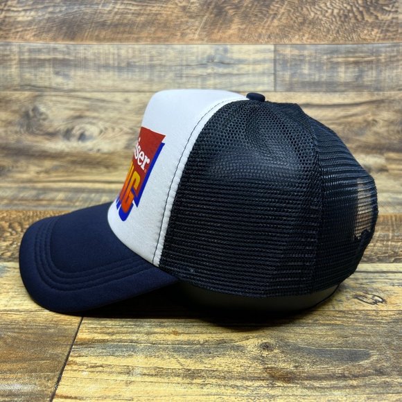 Budweiser Racing Mens Trucker Hat Navy Snapback Motorsport Drag Race Ball Cap - Picture 4 of 8